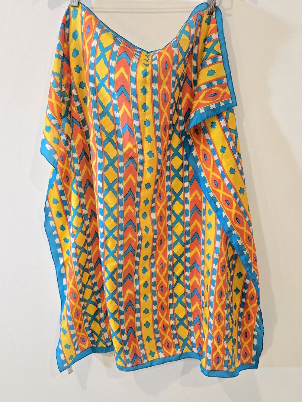 Vintage Silk Aztec Print Yellow Hand Rolled Scarf 33 X 33 Vibrant